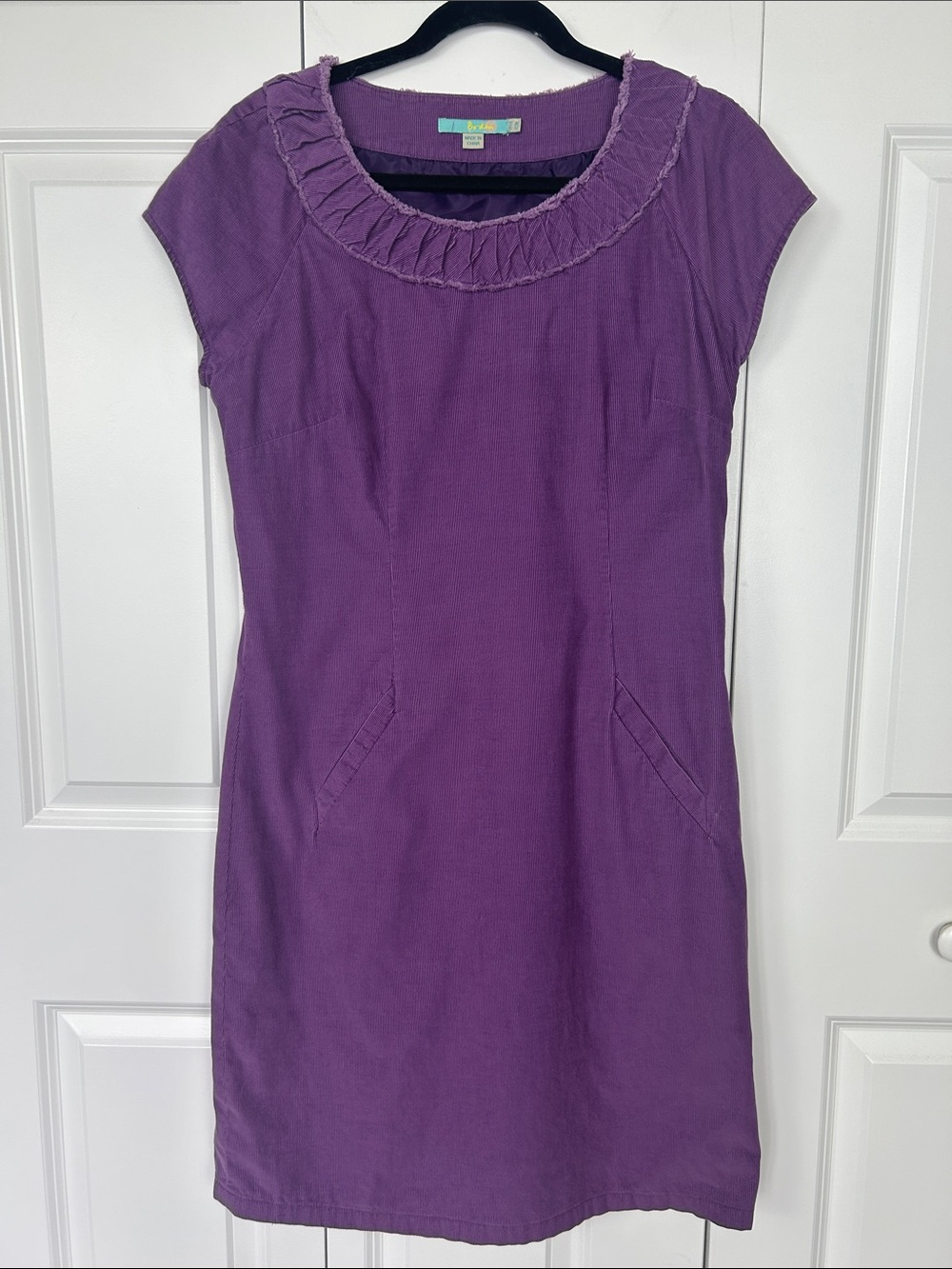 Boden Purple Corduroy Ruffle-Neck Cap Sleeve Midi Dress Size 8
